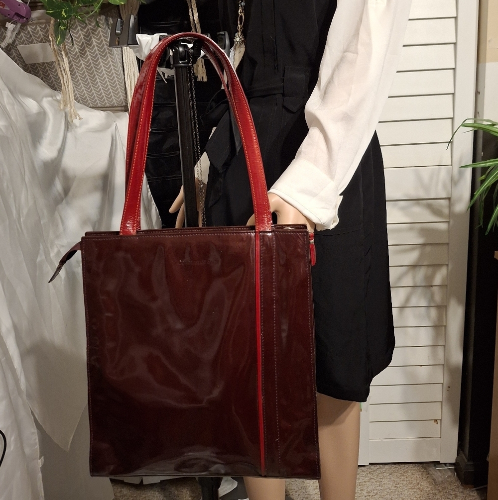Columbian Bag patent leather Burgundy Women's tote shoulder Bag 11.5x12.5